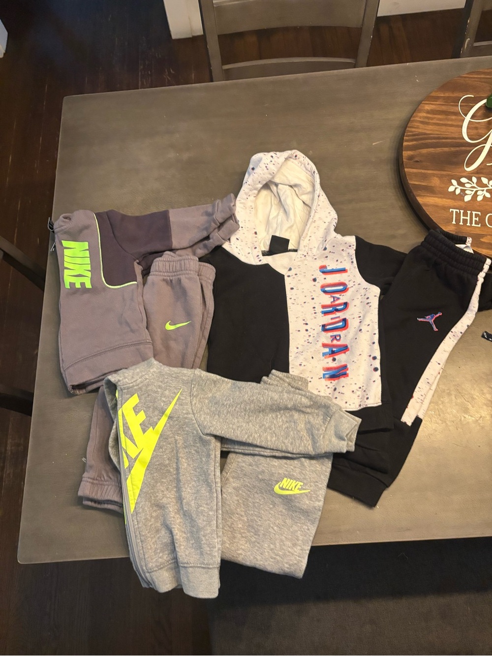 Nike Kids' Grey & Black Joggers and Hoodie Set with Neon Yellow Accents